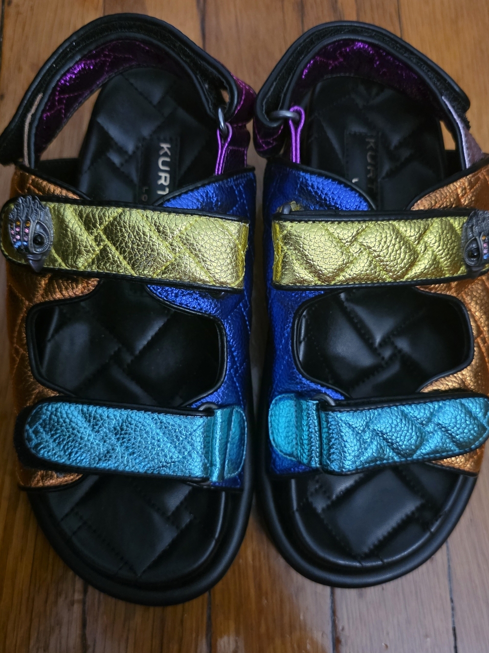 Kurt Geiger Metallic Multi-Color Quilted Sandals New Without Box
